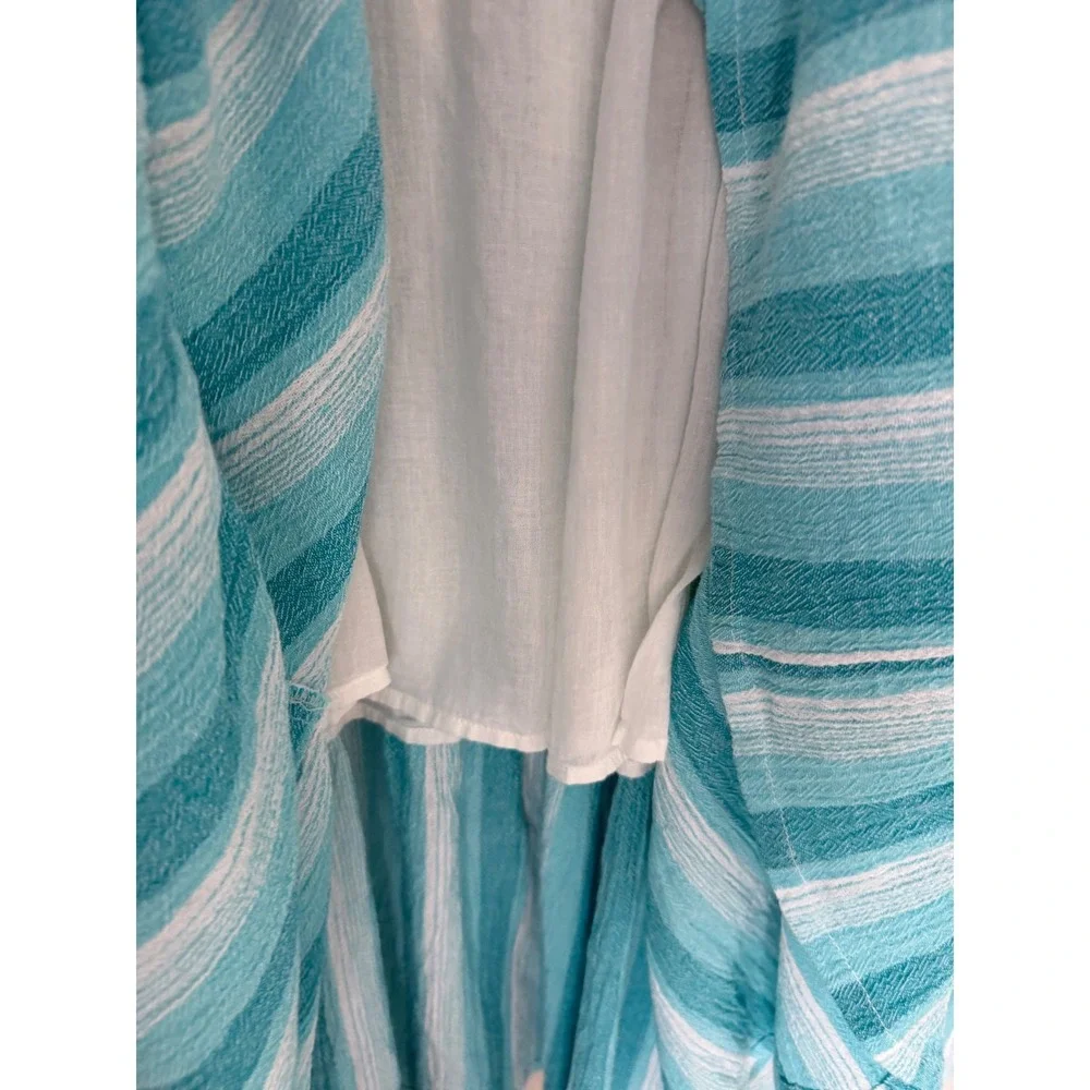 Tuckernuck Teal White Striped Cotton Tiered Maxi Dress Sleeveless Small